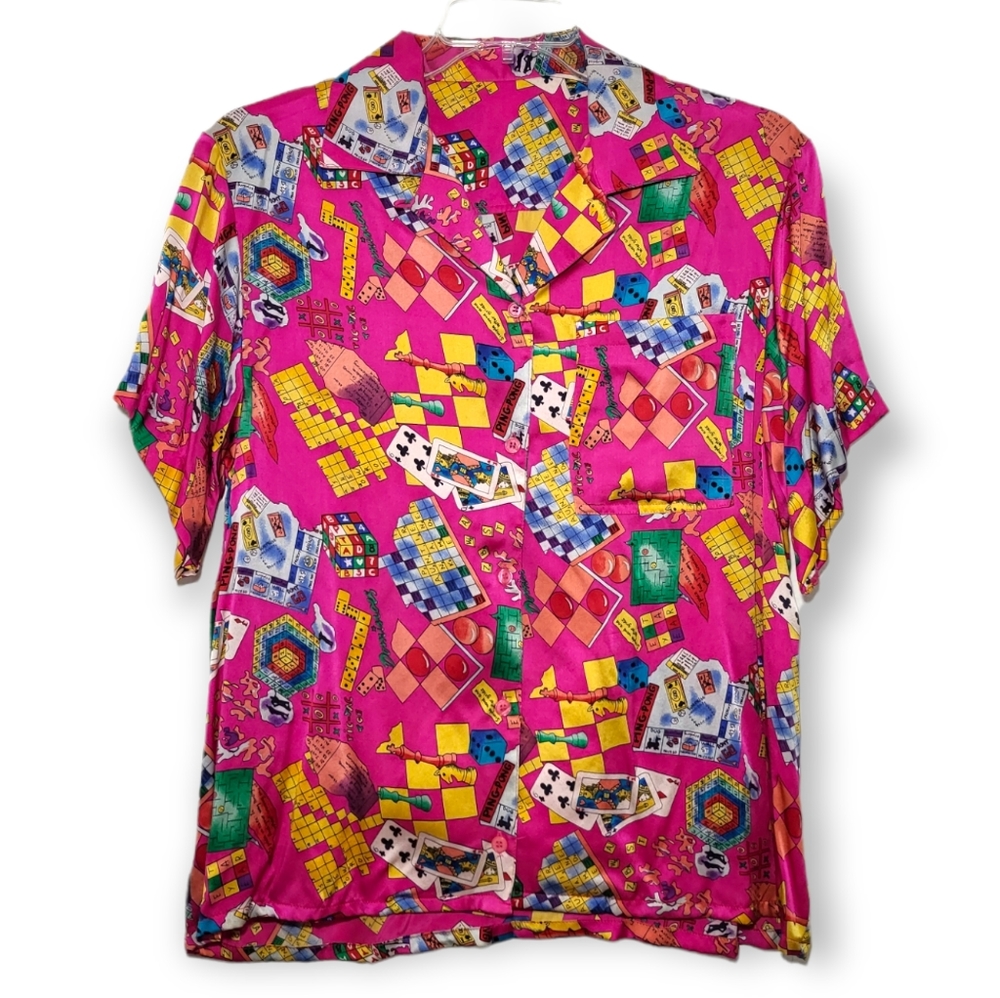 Vintage Pink Game Night Button Down Short Sleeve Shirt
